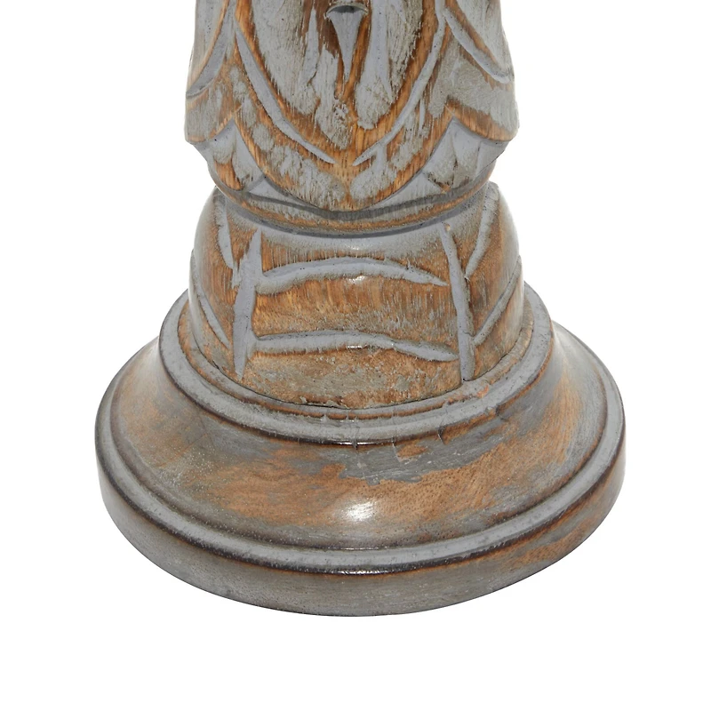 Light Brown Mango Wood Traditional Candle Holder Set