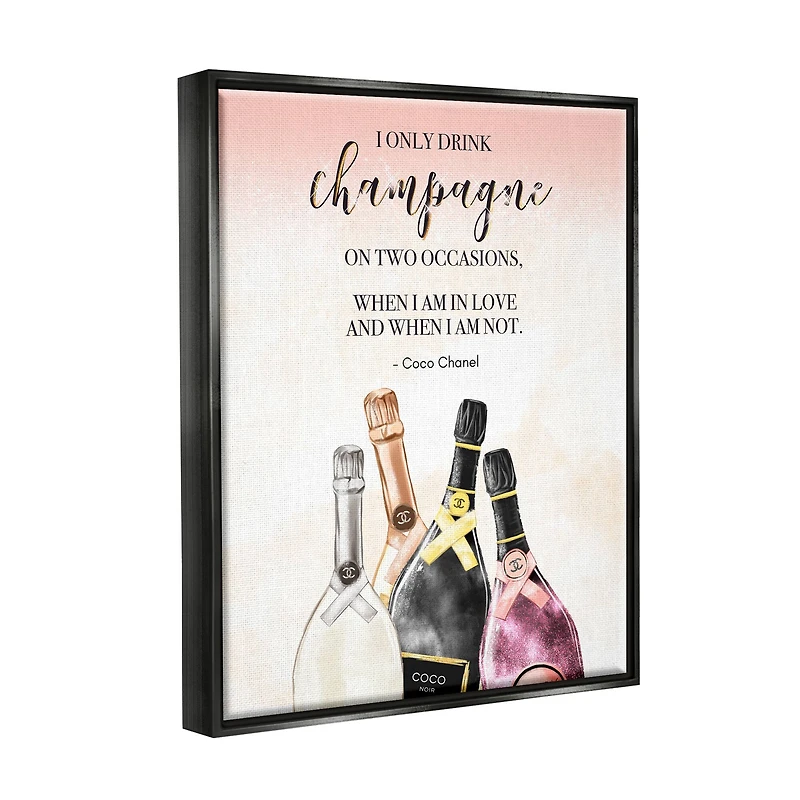 Stupell Industries Champagne and Love Quote Fashion Designer Glam Text Framed Floater Canvas Wall Art