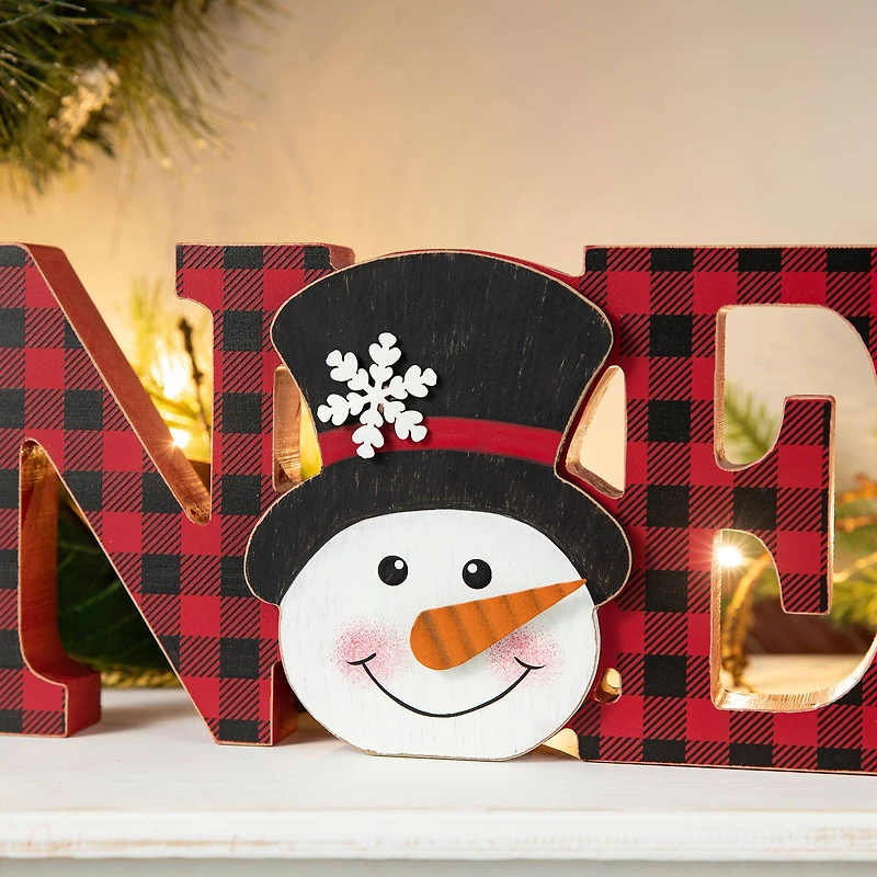 Glitzhome® 2-Piece JOY and NOEL Wooden Christmas Plaid Table Décor