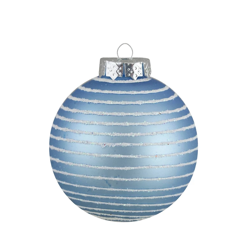 12ct. 2" Light Blue Glitter Textured Glass Ball Ornaments