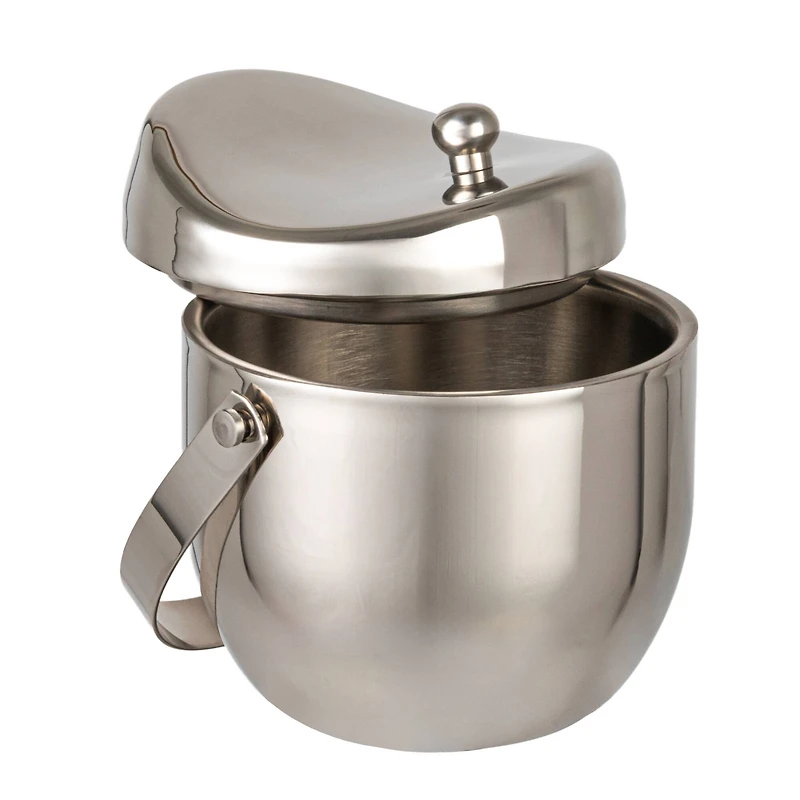 Hello Honey 1-Quart Stainless Steel Double-Wall Ice Bucket with Handle and Curved Lid, Brushed Nickel Finish