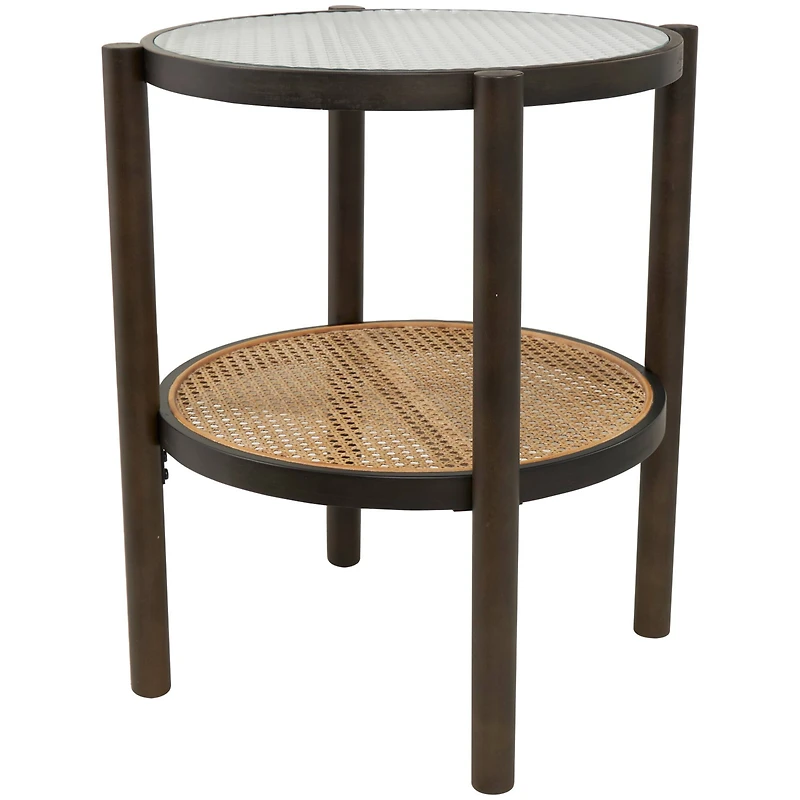 2ft. Brown Rattan Accent Table with Pressed Tempered Glass Top
