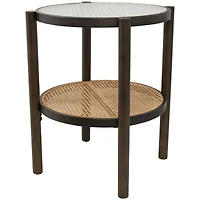 2ft. Brown Rattan Accent Table with Pressed Tempered Glass Top