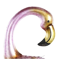 25" Pink & Gold Metal Flamingo Garden Sculpture Set with Dimensional Feathers