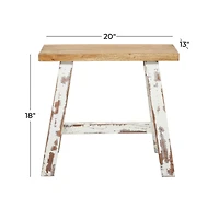 Brown & White Wood Farmhouse Bench