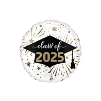 18" White & Gold Class of 2025 Round HX® Foil Balloon