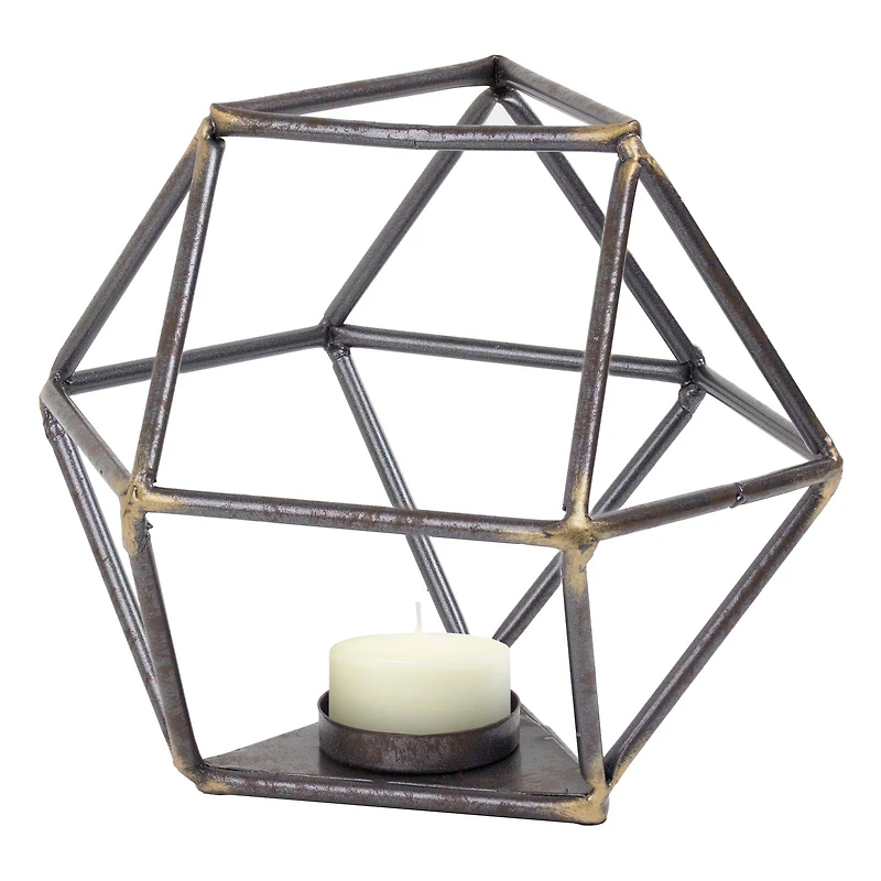 7.5" Dark Silver & Gold Geometric Metal Candle Holder