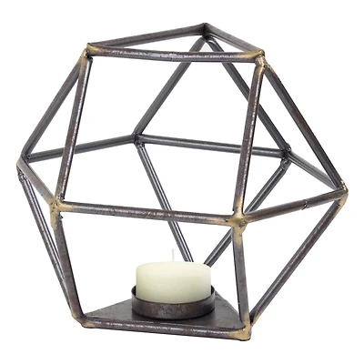 7.5" Dark Silver & Gold Geometric Metal Candle Holder