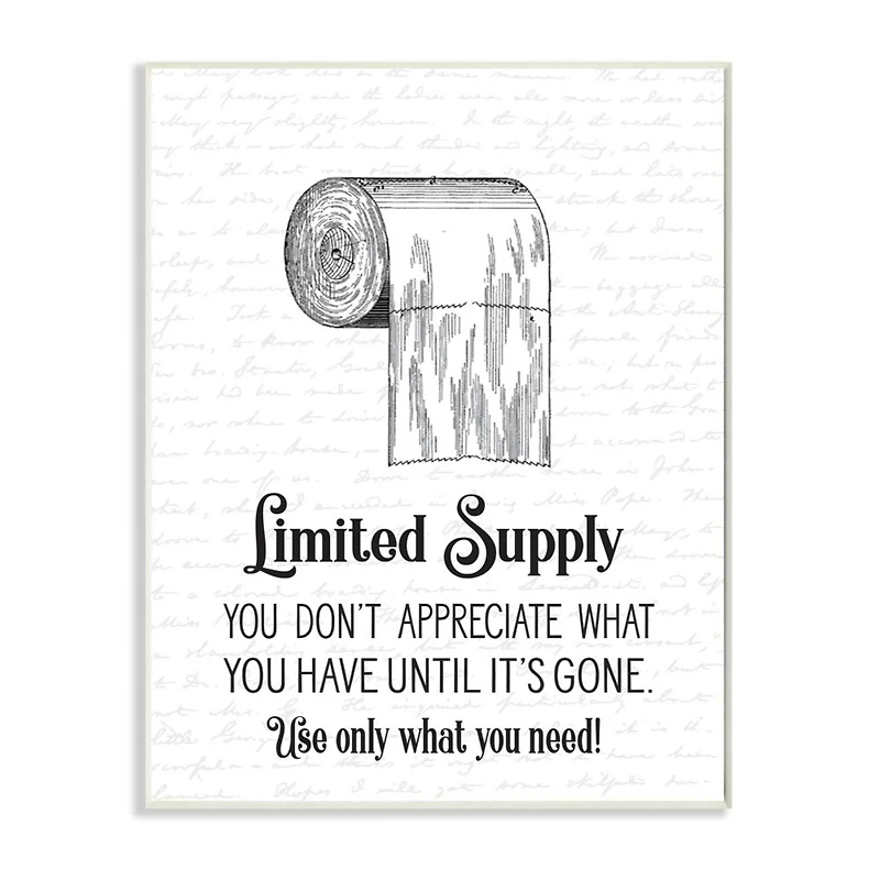 Stupell Industries Funny Limited Supply Bathroom Toilet Paper Home Quote Wood Wall Plaque