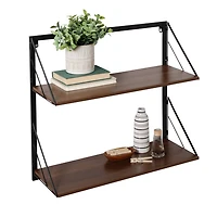 Honey Can Do Walnut 2-Tier Floating Wall Shelf