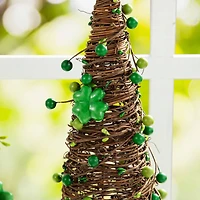 Glitzhome® St. Patrick's Rattan Shamrock & Berry Table Tree Set
