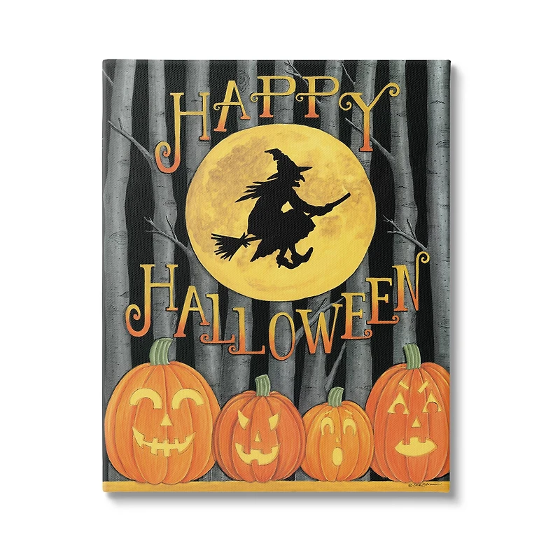 Stupell Industries Happy Halloween Forest Witch Canvas Wall Art
