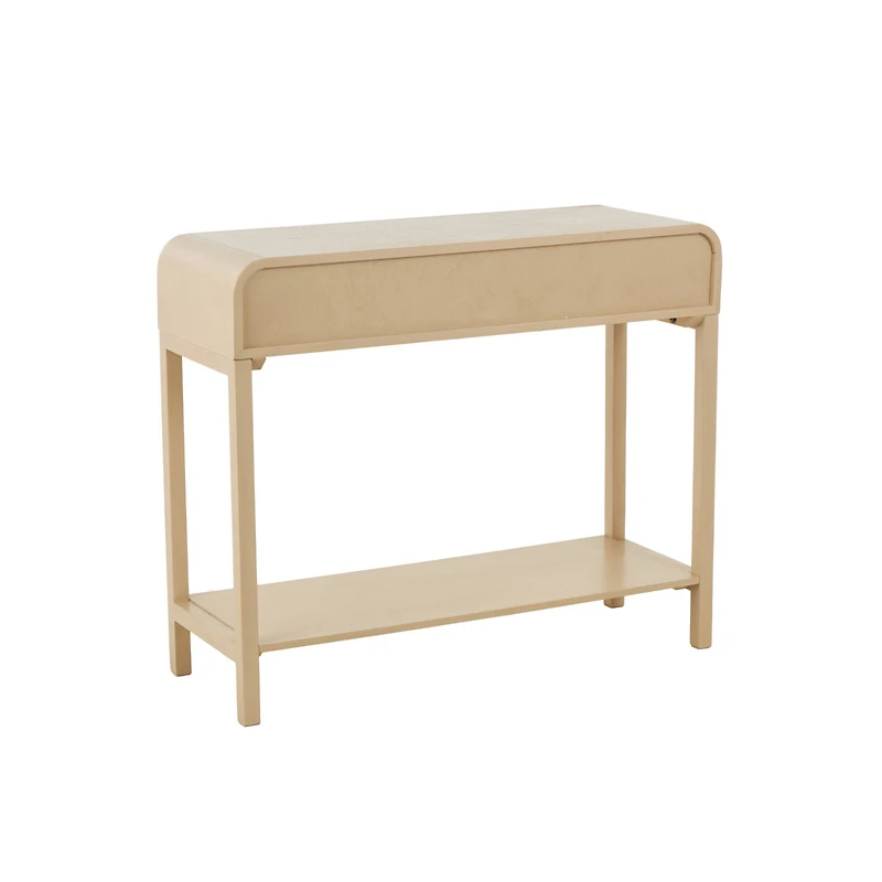 35.5" Beige Wood Handmade 2-Drawer Console Table with Black Handles