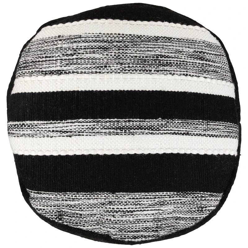 18" Black & White Woven Stripes Outdoor Pouf Ottoman