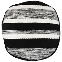 18" Black & White Woven Stripes Outdoor Pouf Ottoman