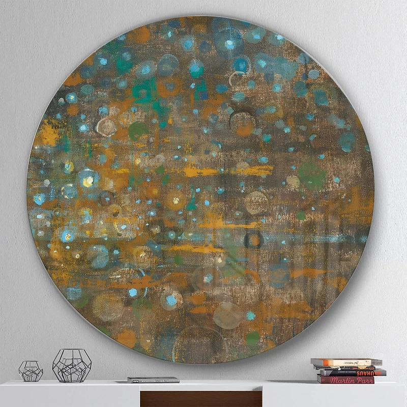 Designart - Blue and Bronze Dots on Glass IV