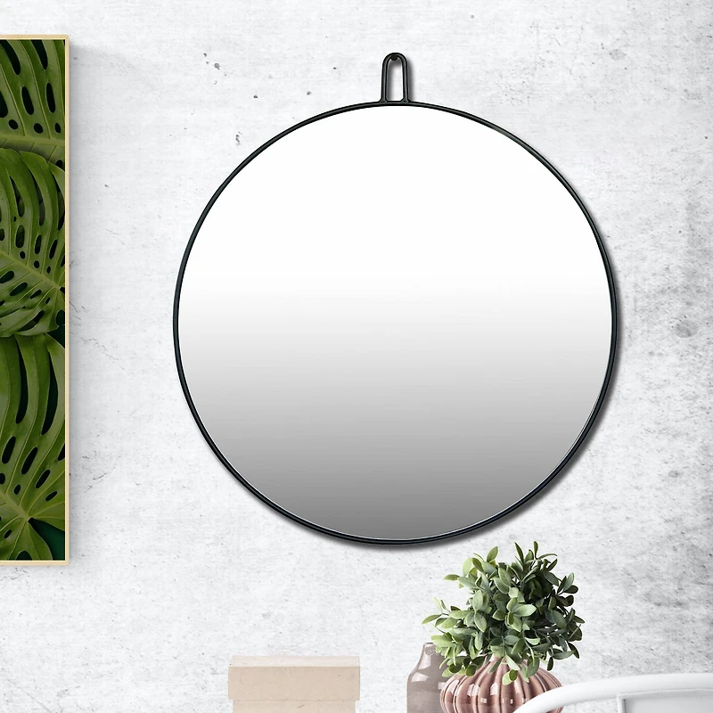 23.5" Round Metal Framed Wall Mirror with Hanger