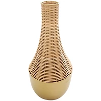 15" Brown & Gold Rattan Handmade Woven Vase