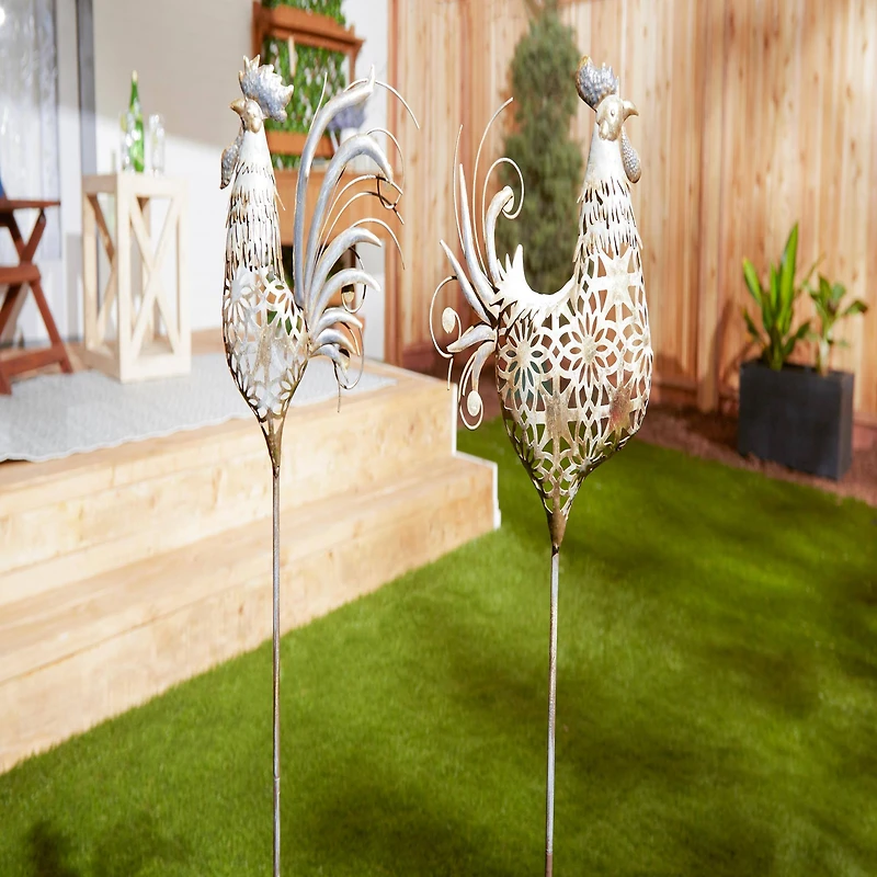 35.5" Gold Rooster Garden Stake