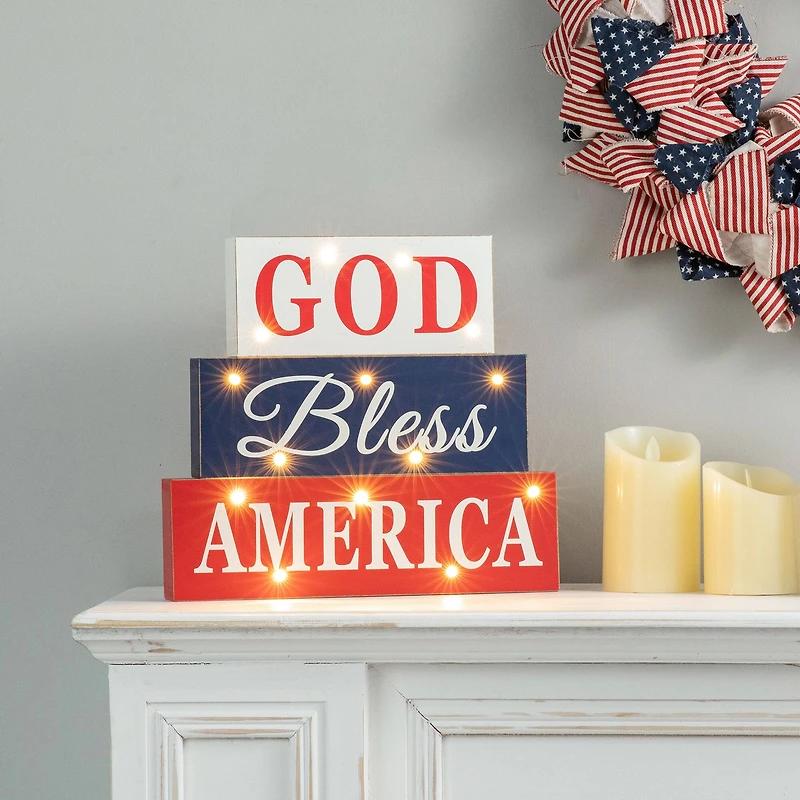 Glitzhome® 12" LED Wooden Patriotic Block Sign