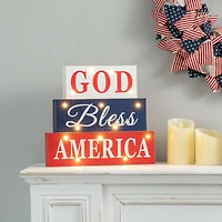 Glitzhome® 12" LED Wooden Patriotic Block Sign