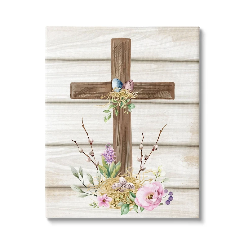 Stupell Industries Spiritual Easter Cross Spring Blossoms Canvas Wall Art