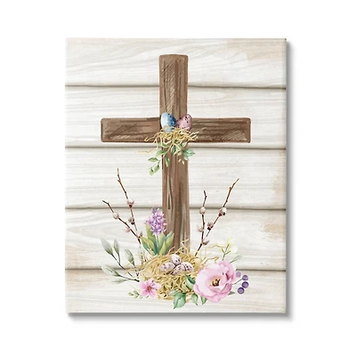 Stupell Industries Spiritual Easter Cross Spring Blossoms Canvas Wall Art