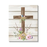 Stupell Industries Spiritual Easter Cross Spring Blossoms Canvas Wall Art