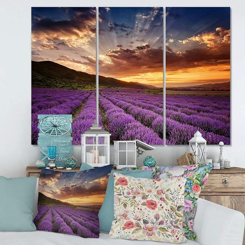 Designart - Sunrise & Dramatic Clouds Over Lavender Field X