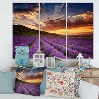 Designart - Sunrise & Dramatic Clouds Over Lavender Field X