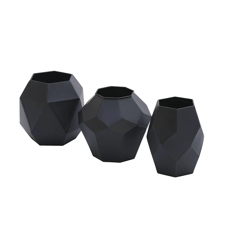 7" Black Metal Contemporary Vase Set