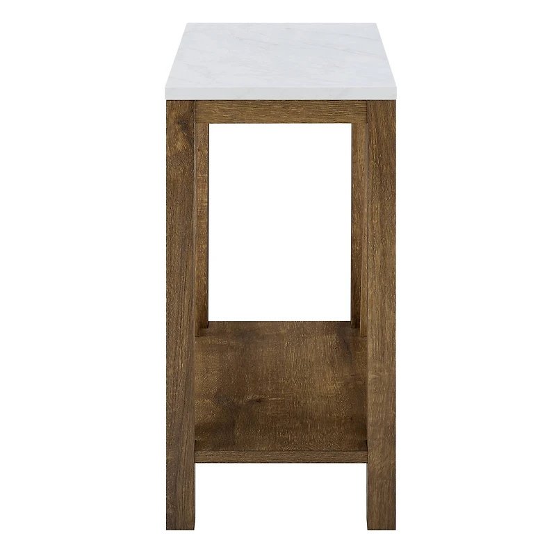 Walker Edison Faux White Marble & Natural Walnut A-Frame Side Table