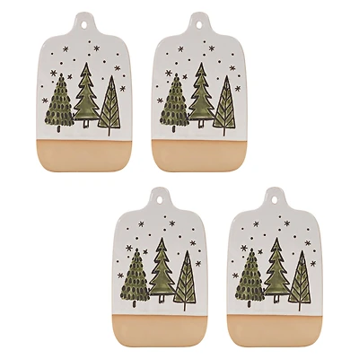 10.5" Ceramic Pine Tree Cutting Board Tray Set 