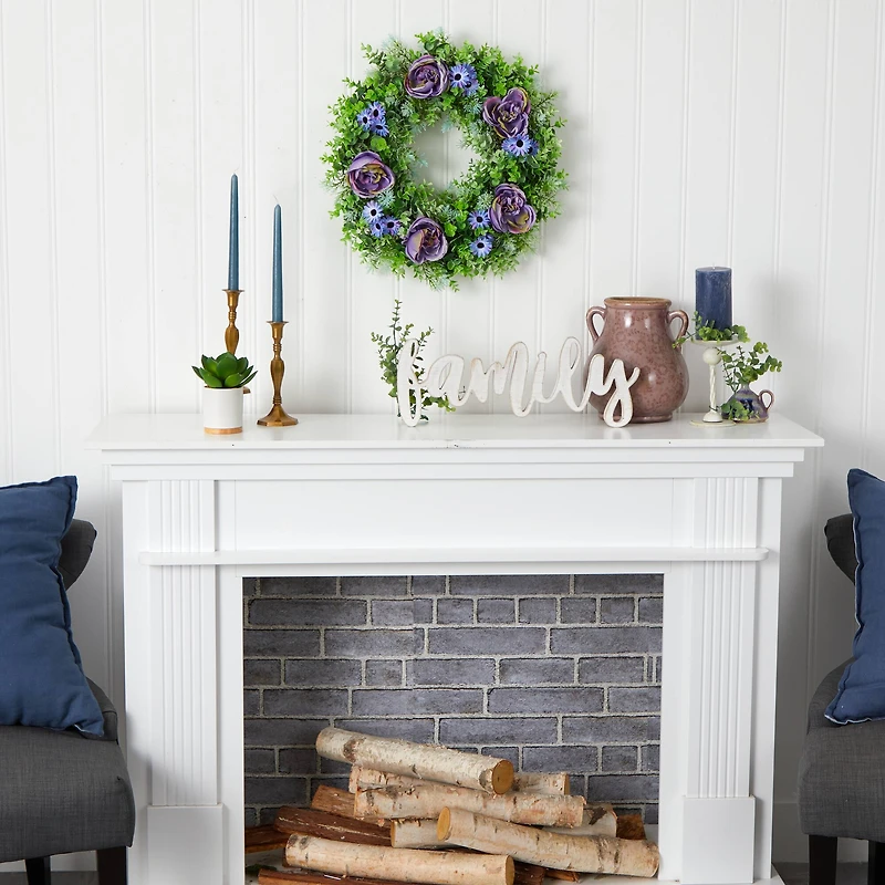 22" Purple Rose, Blue Daisy & Greens Wreath