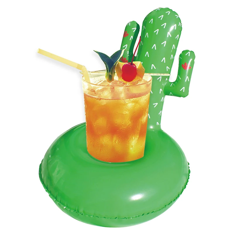 18" Green Cactus Inflatable Swimming Pool Floating Drink Holder