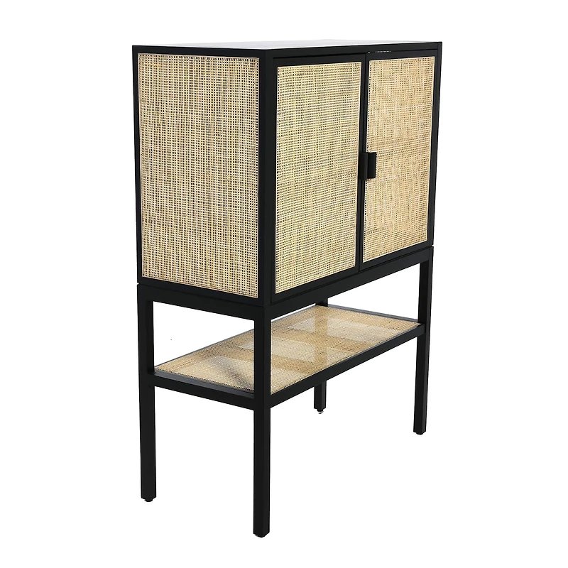 Hello Honey® 47" Boho Woven Rattan and Wood Cabinet with Doors, Shelf