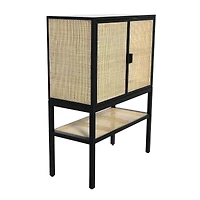 Hello Honey® 47" Boho Woven Rattan and Wood Cabinet with Doors, Shelf