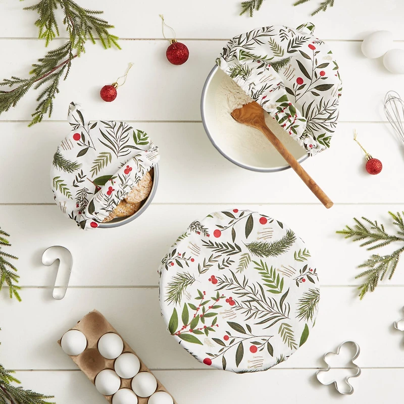 DII® Holiday Sprigs Print Dish Cover Set, 3ct.
