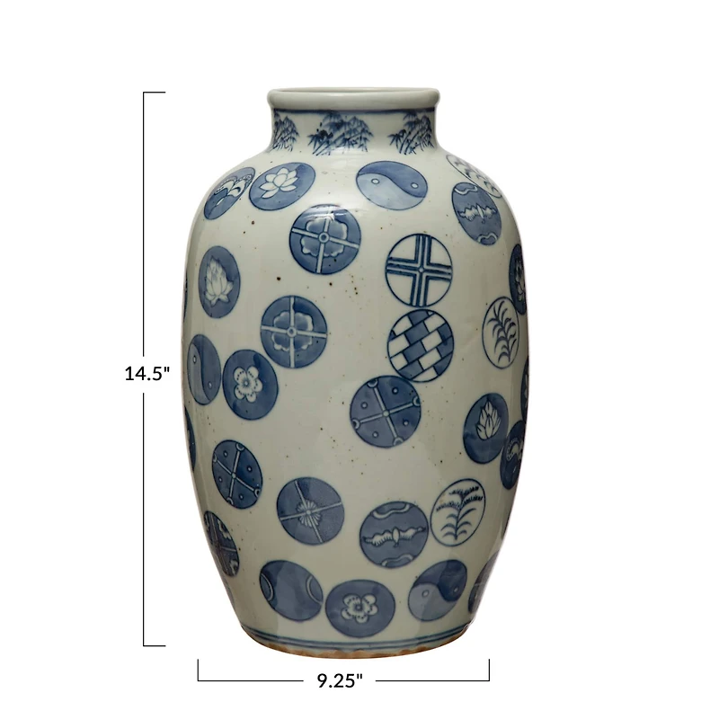 Hello Honey® 9" Blue & White Decorative Stoneware Vase