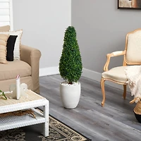3.5ft. Boxwood Tower Topiary Tree in White Planter