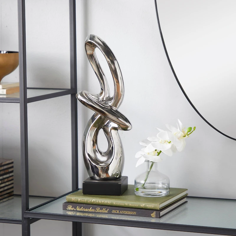 18" Silver Ceramic Modern Abstract Sculpture