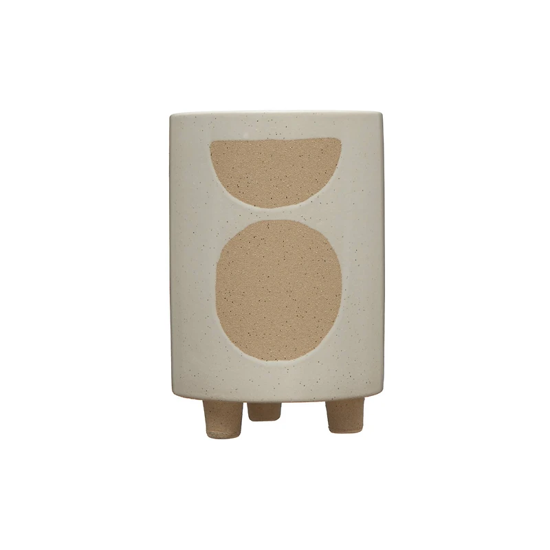 Hello Honey® 8" White Circle Print Stoneware Footed Planter