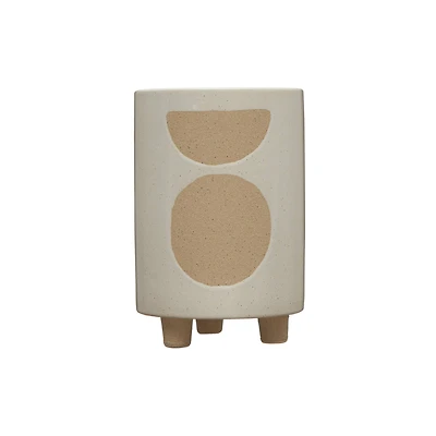 Hello Honey® 8" White Circle Print Stoneware Footed Planter