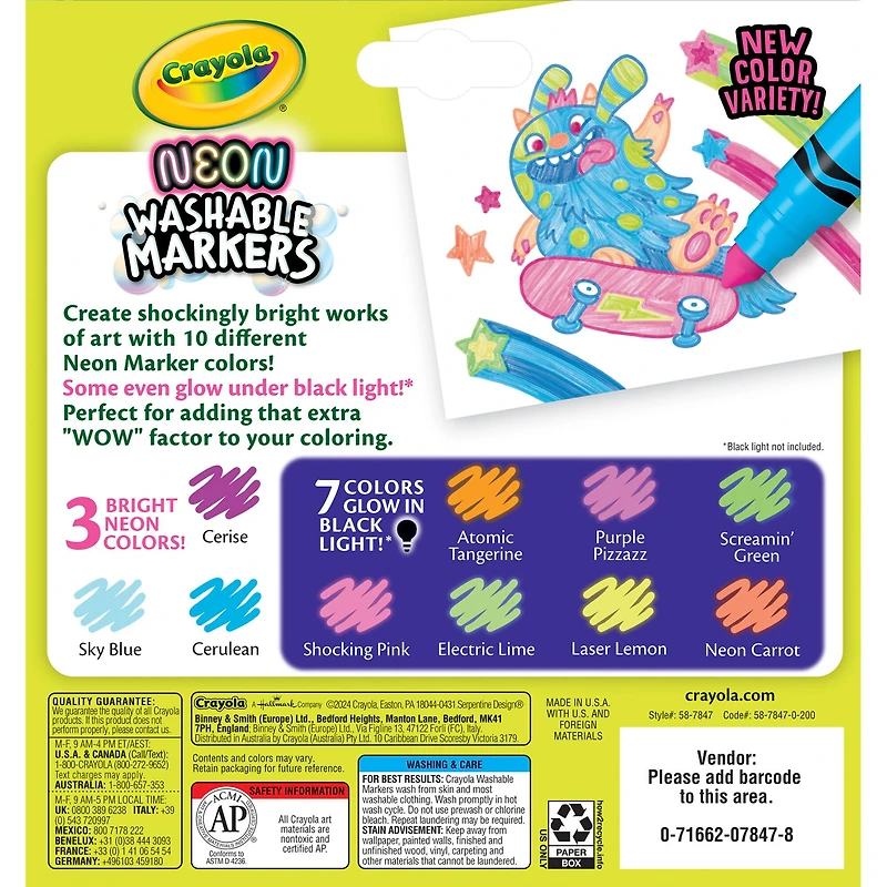 Crayola® Washable Neon Broad Line Markers, 6 Packs of 10