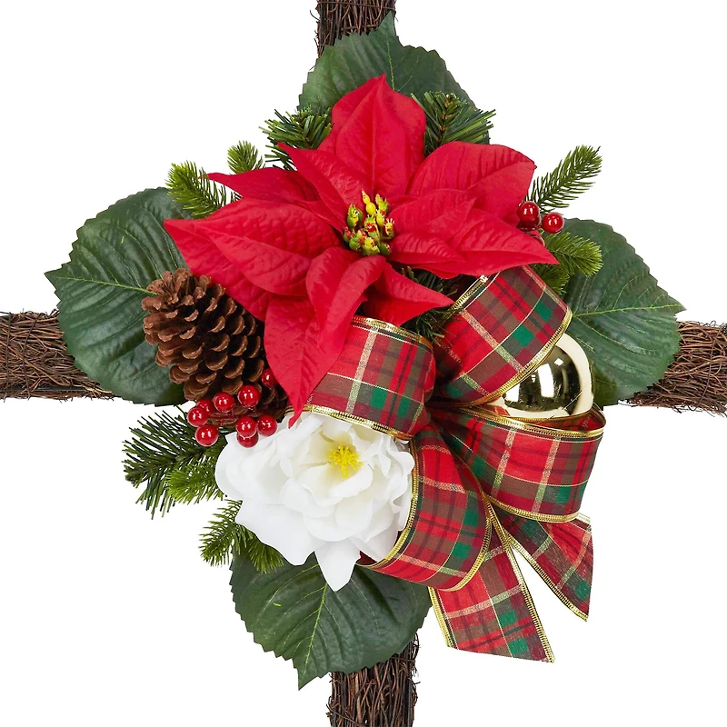 38" Red & White Poinsettia Remembrance Cross by Ashland®
