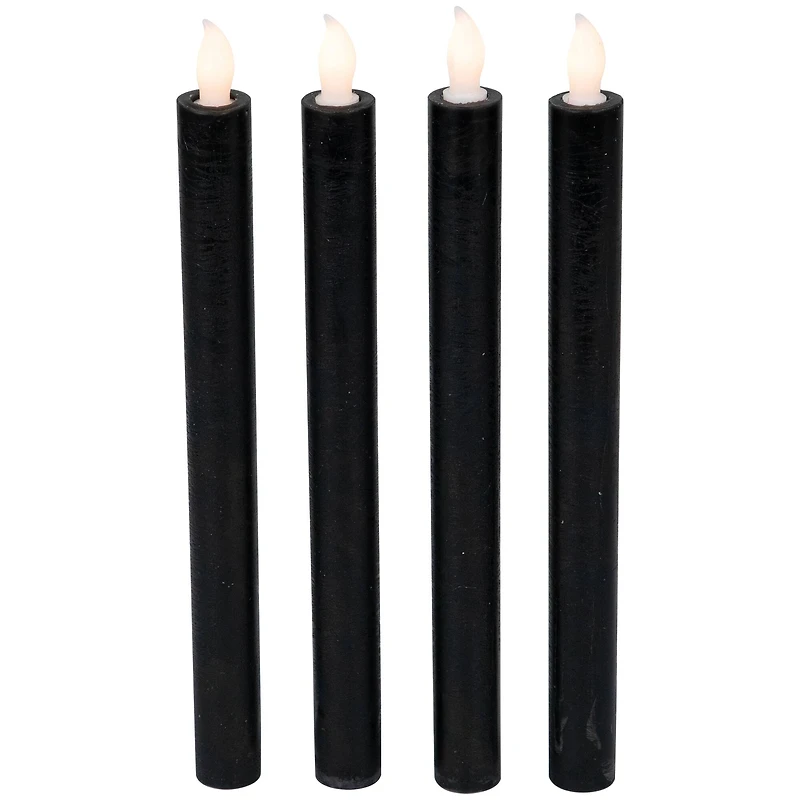 9.5" Solid Black LED Flickering Flameless Halloween Taper Candles, 4ct.