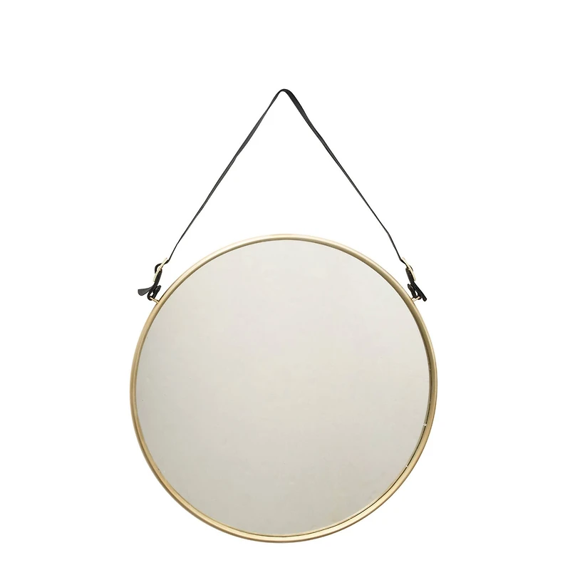 20" Brass Round Metal & MDF Hanging Wall Mirror
