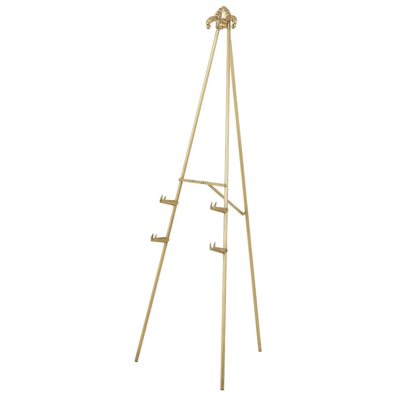55.25" Gold Metal Large Foldable 2-Tier Display Easel with Scroll Finial