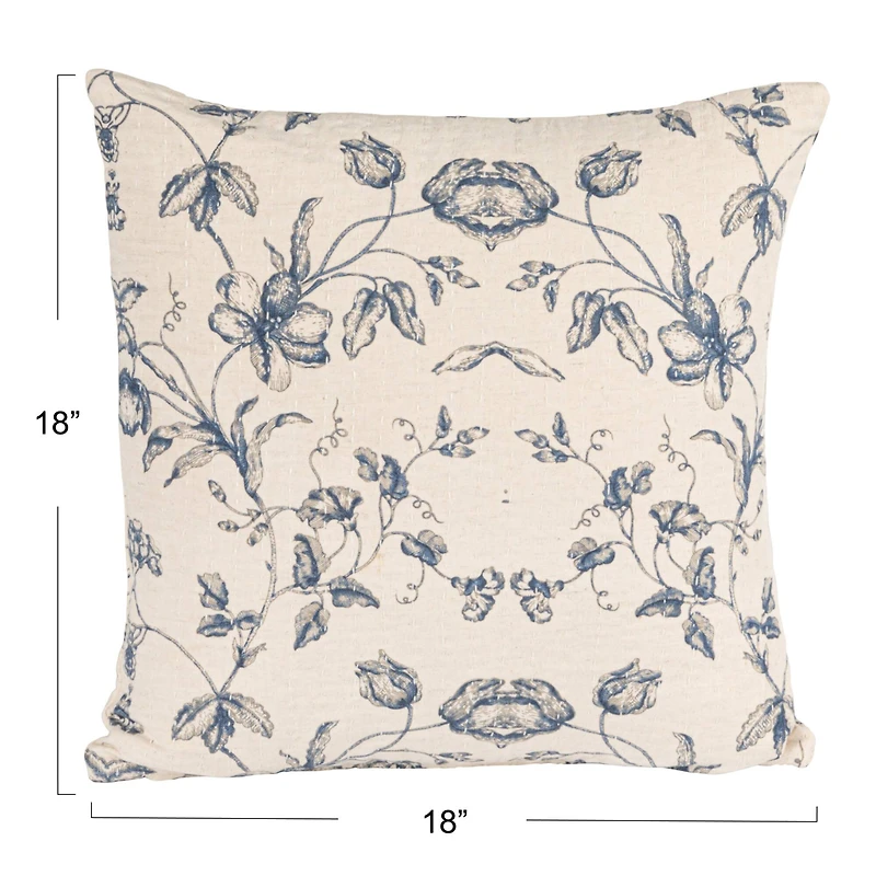 Hello Honey® 18" Blue Flower & Foliage Accent Pillow