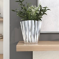 15" Silver Stainless Steel Vase with Zig Zag Edging